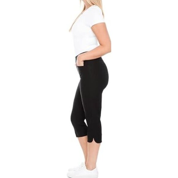 S.C. & CO 360 Tummy Control Cropped Pants Womens 6 Easy Pull On Petal Slit Black - Picture 13 of 13